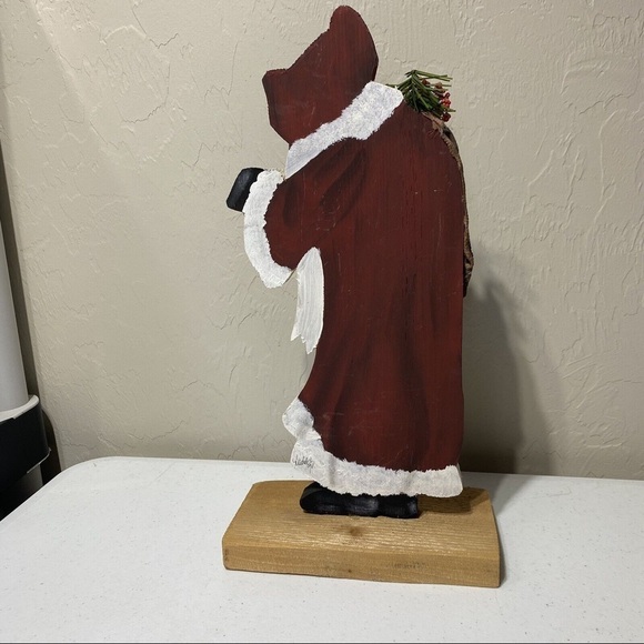 Vintage 90’s Standing Wood Old World Country Santa Toy Bag Hand Painted … - Picture 7 of 8